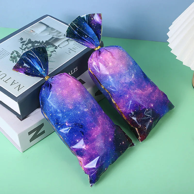 10-50pcs Galaxy Party Gift Bags Treat Bags Outer Space Plastic Candy Bags with Twist Ties Kids Birthday Party Baby Shower Party