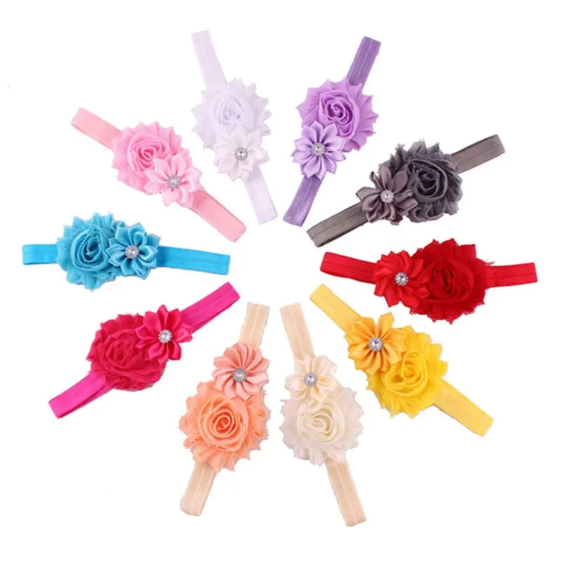 Cute 10pcs/lot Chiffon Flower Baby Headband Girls Elastic Shabby Flowers Solid Hair Band Accessories Cheveux Bebe Gift Sets