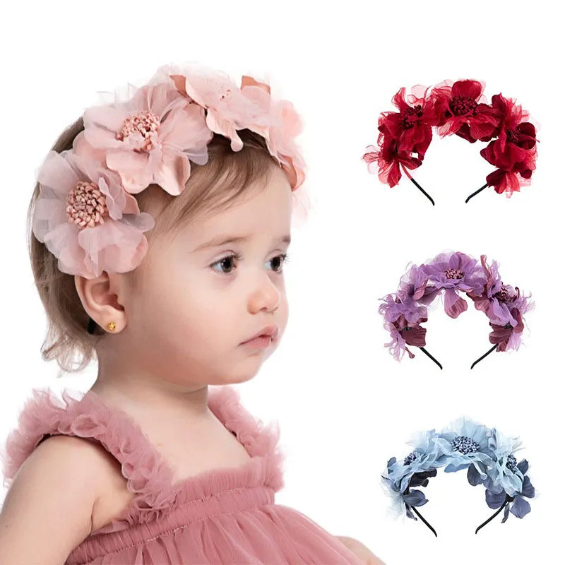 Baby Headband Baby Girls Crown Flower Wreath Hairband Princess Hair Hoop Flower Headband Children Gift Taking Pictures Fashion