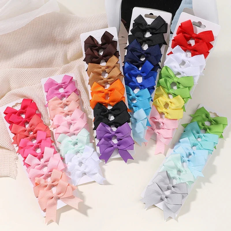 10Pcs/Set Ribbon Bowknot Hair Clip Handmade Barrettes Hairpins Headwear Newborn  Kids Baby Girls Hair Accessories Gift Wholesale