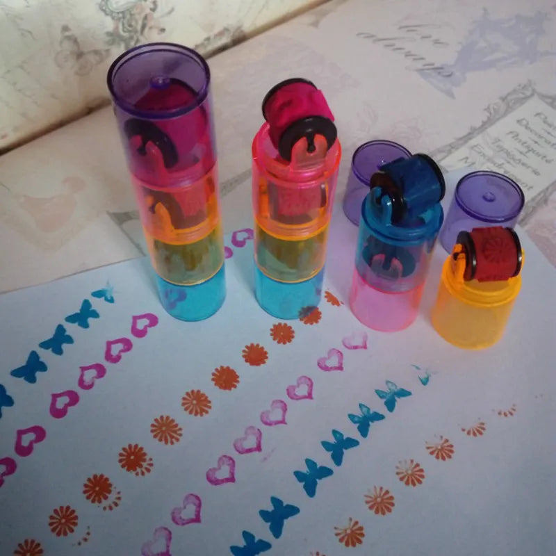 3/6Pcs Baby Colorful Ink Pad Stamp Seal Preschool Funny Toy Learning Cartoon DIY Roller Drawing Diary Tool for Kids Ink Pad Gift