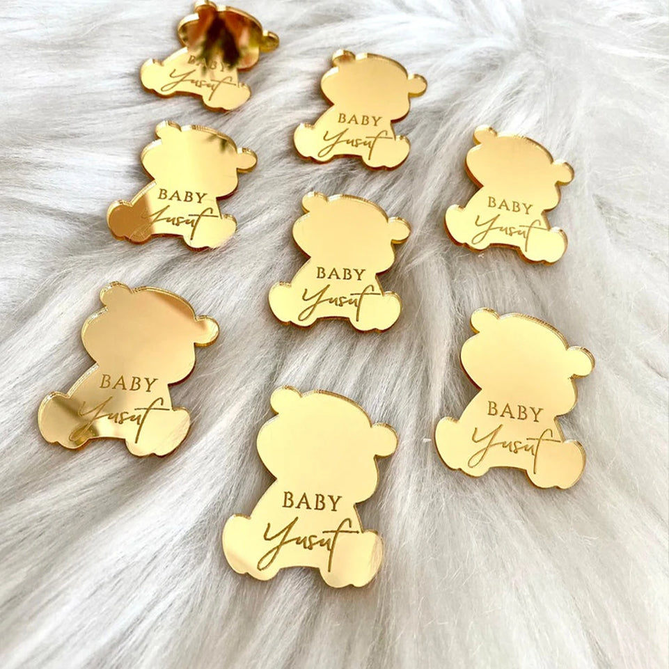 30/50/100pcs Personalized Bear Tag Custom Engraved Baby Name Date Baby Shower Princess Christening Birthday Party Tag Decor Gift