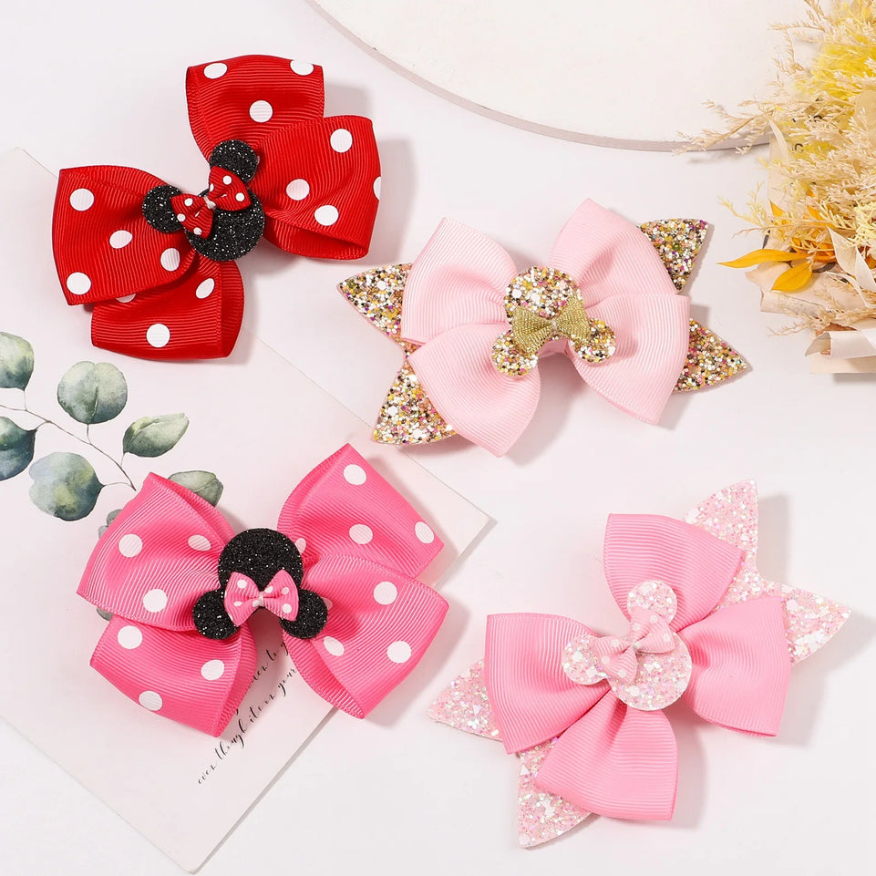 New Cute Glitter Sequins Cartoon Mouse Ears Bow Hair Clips Kids Festival Hairpins Party Gift Barrettes Girls Hair Accessories