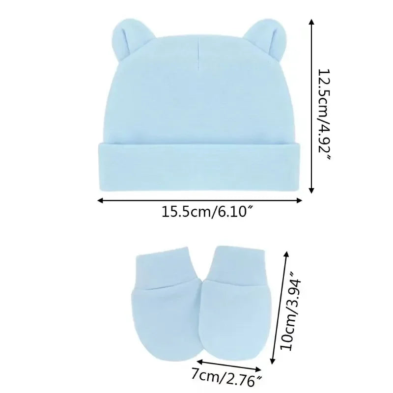 Personalized Newborn Baby Beanie Cute Baby Name Hat and Gloves with Ears Cotton Stretch Boys Girls Warm Hat Gloves Shower Gift
