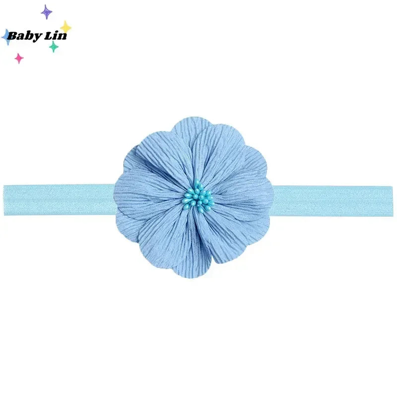 1pcs 0-2Y Baby Elastic Flower Headband for Girls Handmade Solid Color Hairband Pearl Double Layer Bloom Hair Accessories Gifts