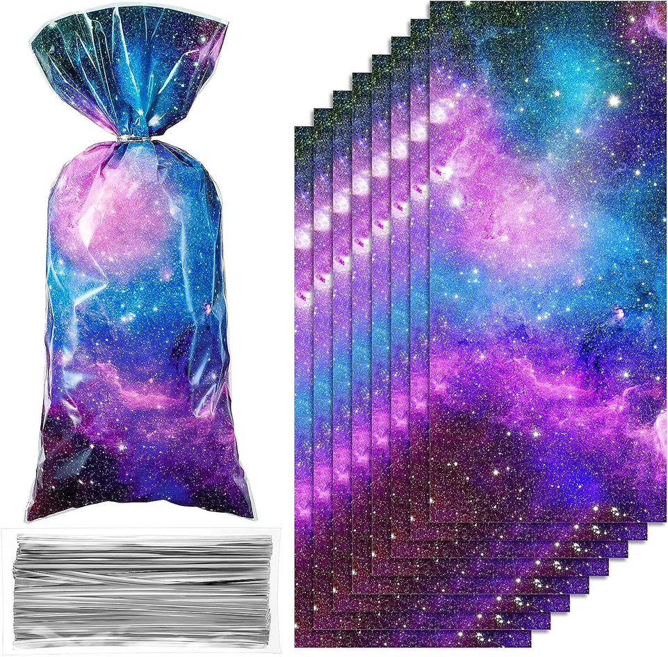 10-50pcs Galaxy Party Gift Bags Treat Bags Outer Space Plastic Candy Bags with Twist Ties Kids Birthday Party Baby Shower Party